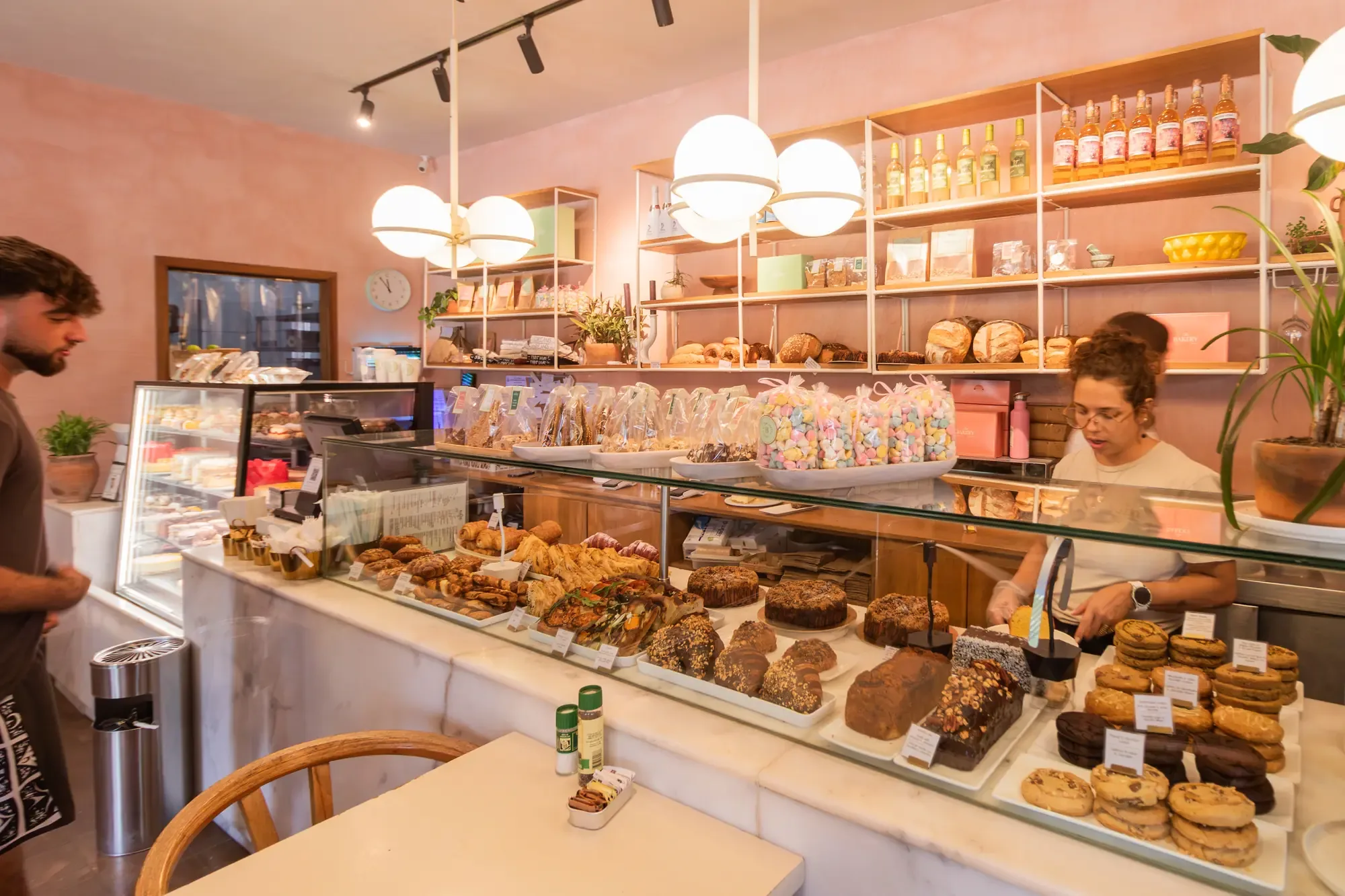 Bakery counter with pastries